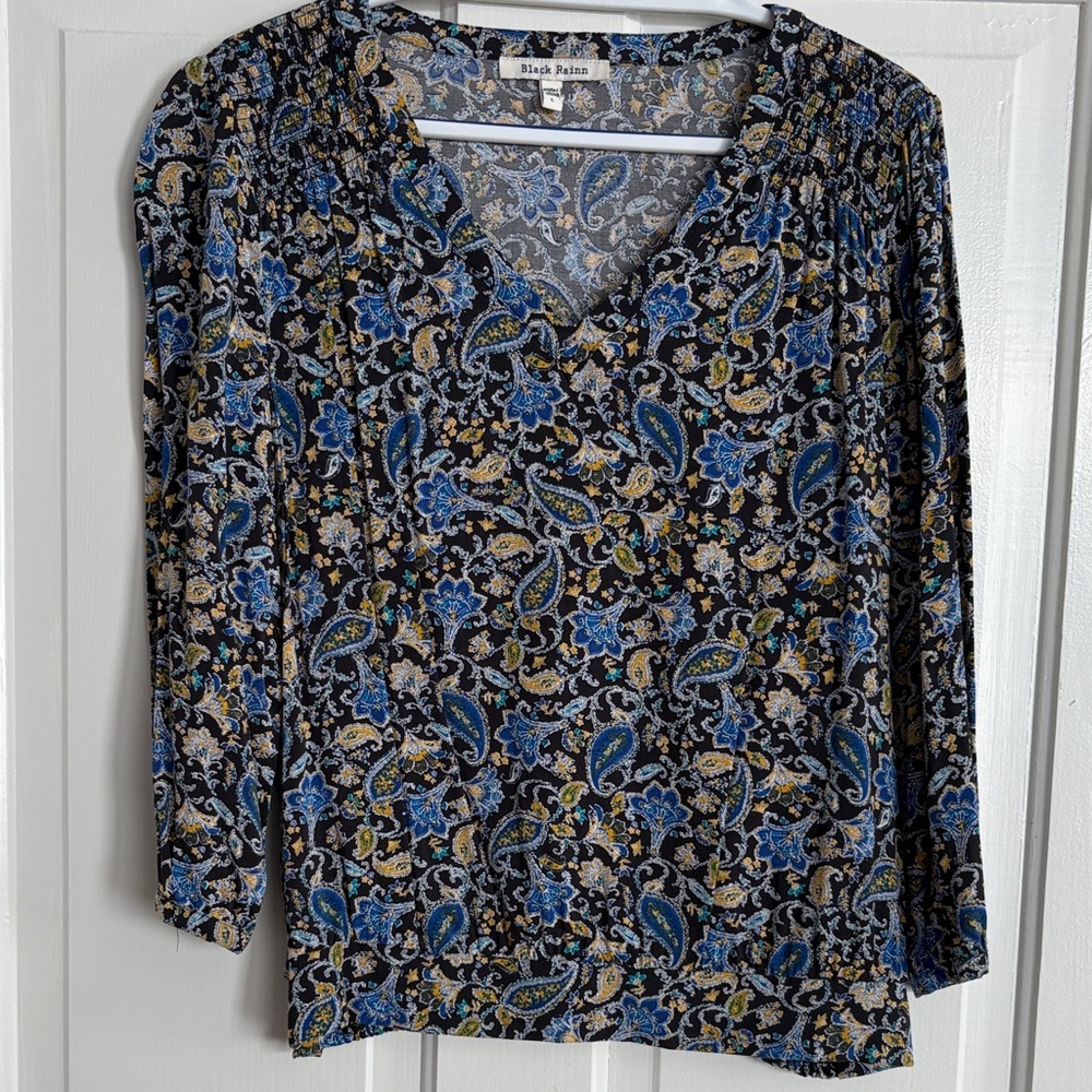Black Rainn Paisley Blouse - Blue, Yellow, and Black